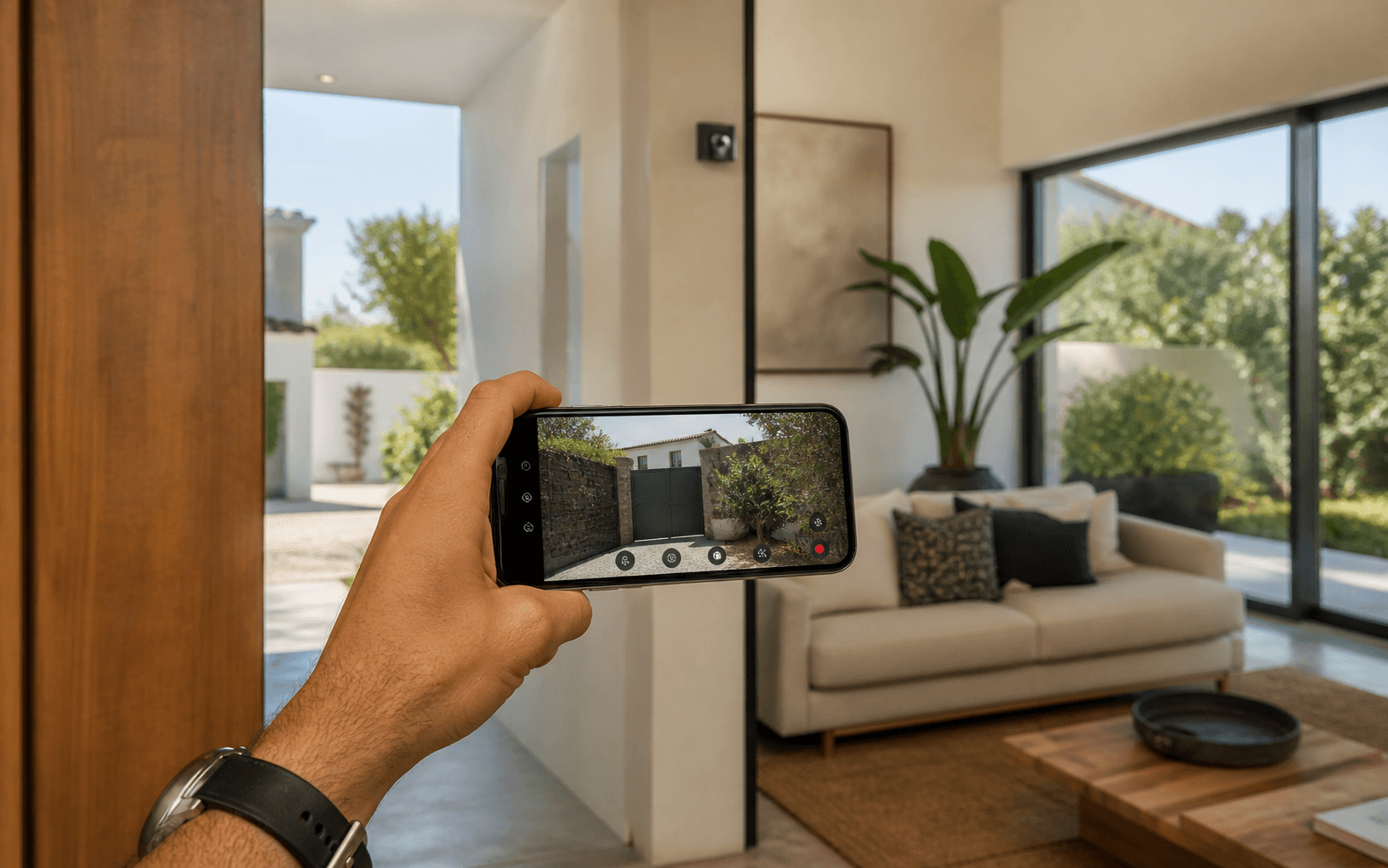 Customer viewing their security cameras on a phone